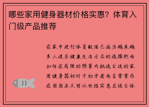 哪些家用健身器材价格实惠？体育入门级产品推荐